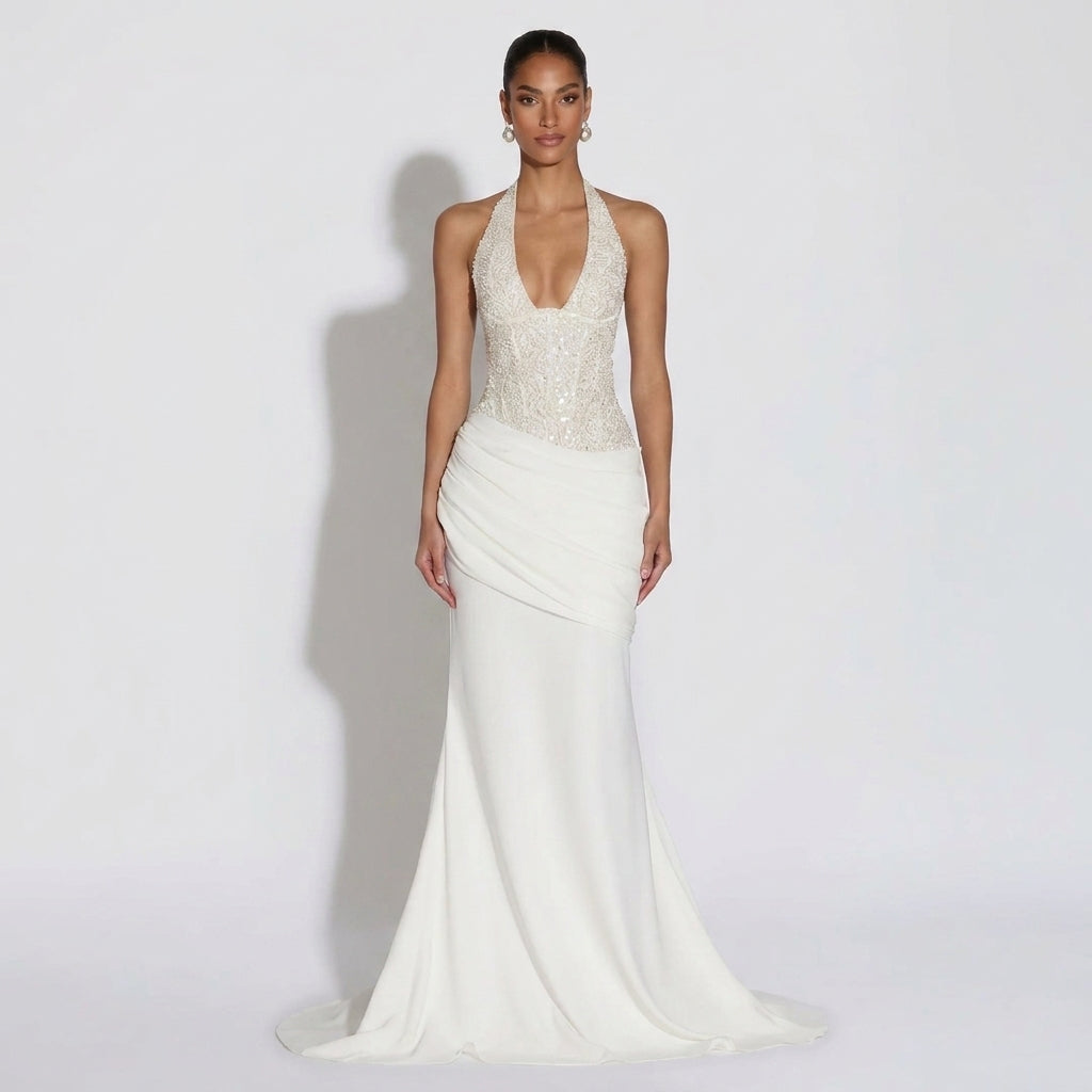 Vestido Luna-Blanco/Marrón